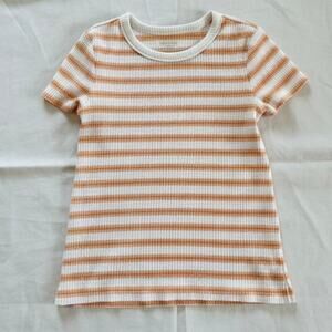 Old Navy Slim Orange Pink Striped Ribbed T-Shirt Womens Small